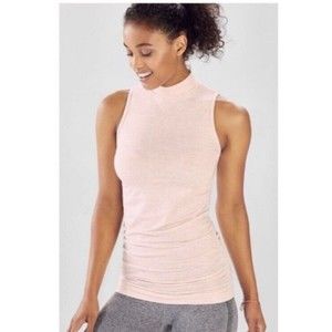 Fabletics Kathie Seamless Mock Neck Bodycon Knit Top Opal Pink Size L Side Ruch‎